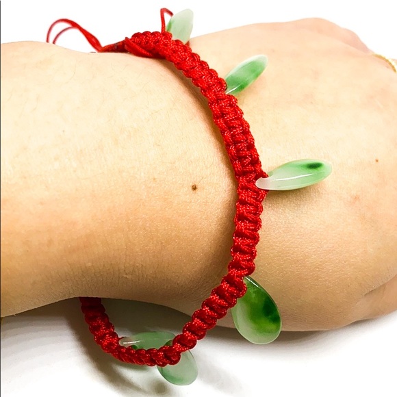 NWT Natural Tear Drop 翡翠 Jade Stone Bracelet - Picture 5 of 7